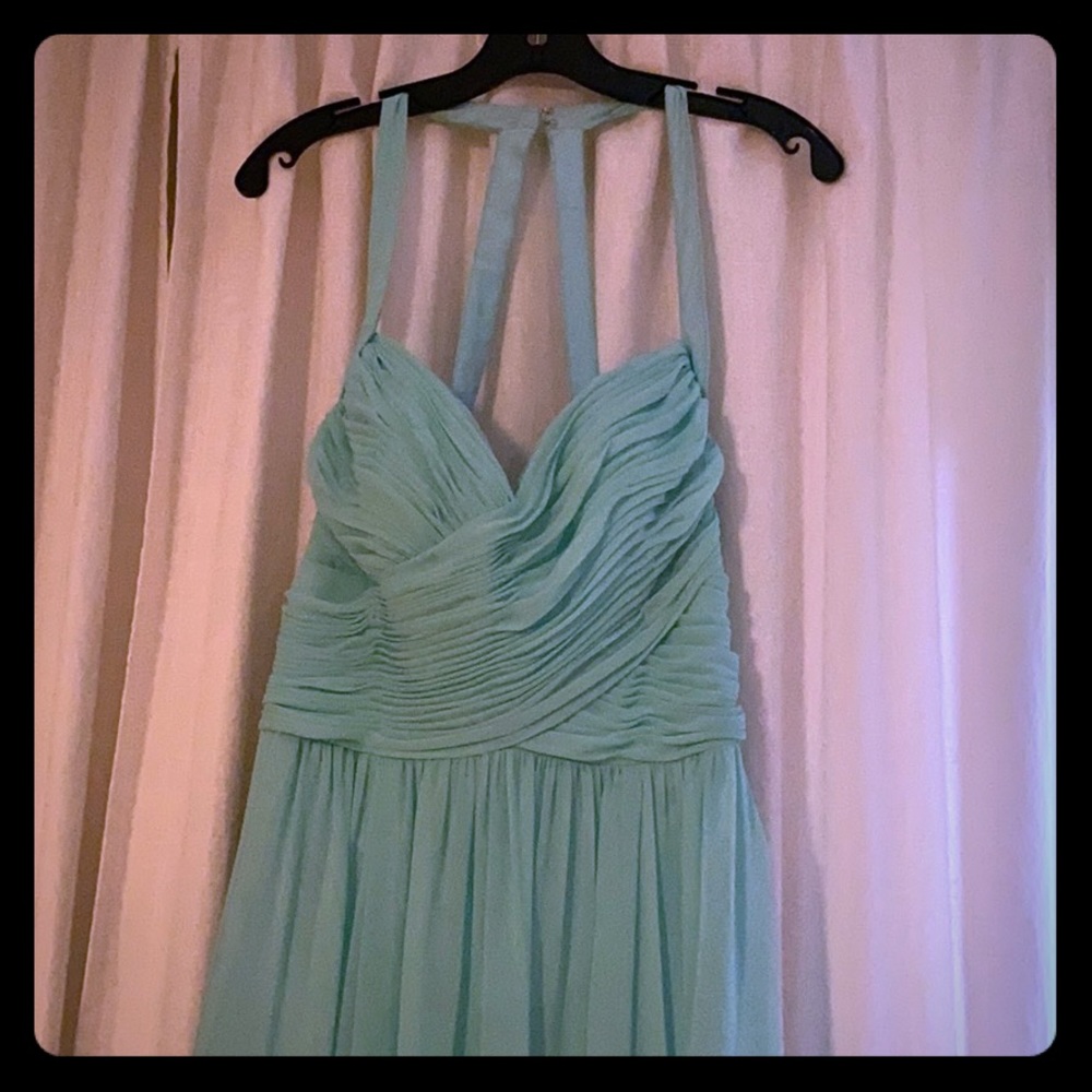 Floor length aqua chiffon gown